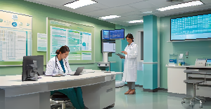 A healthcare provider discussing electronic health records with a patient on a digital tablet in a modern clinic.