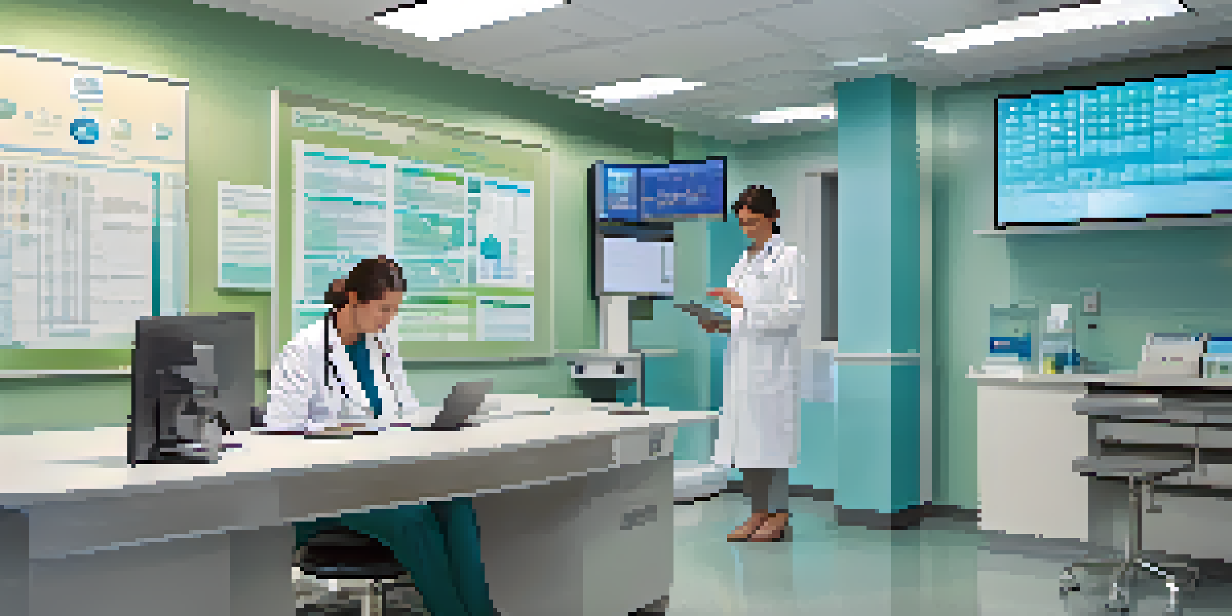 A healthcare provider discussing electronic health records with a patient on a digital tablet in a modern clinic.