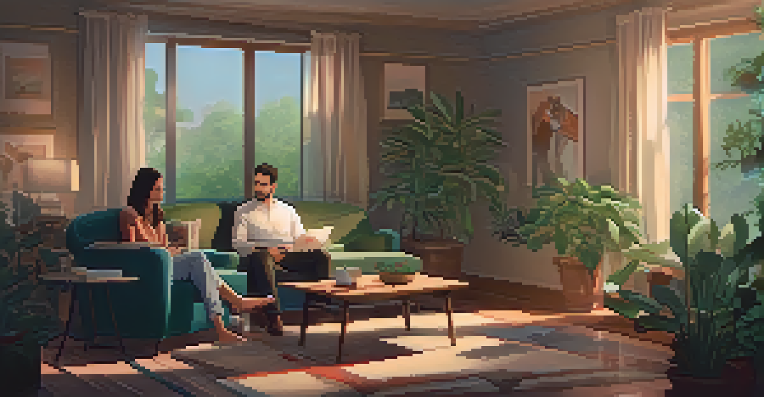 A man and a therapist in a cozy room, engaged in a supportive conversation about mental health.