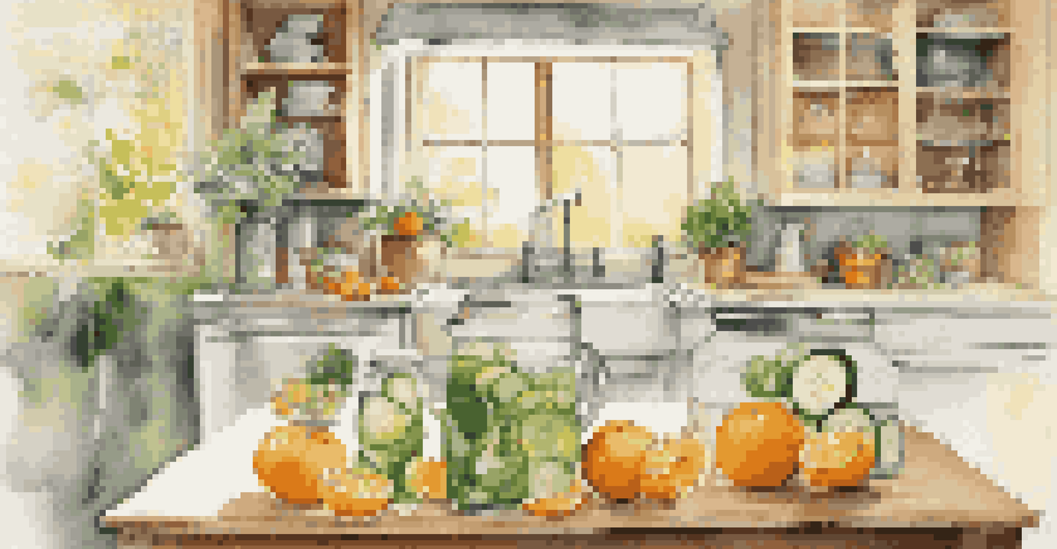 A kitchen scene featuring a pitcher of water, fresh fruits, and a glass of infused water, all under soft lighting, highlighting the importance of hydration.