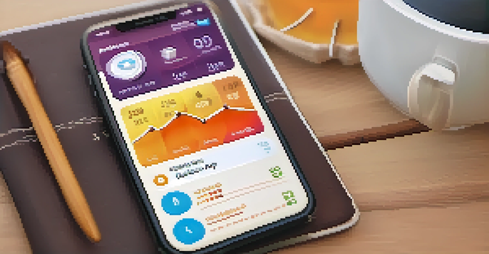 A smartphone with a diabetes management app interface in a cozy home environment.