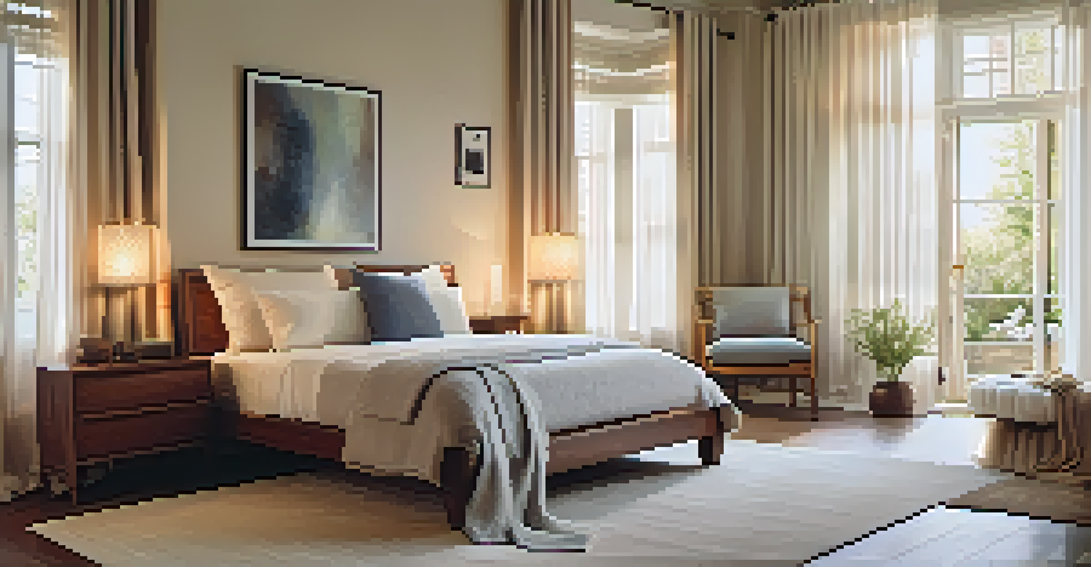 A peaceful bedroom with a comfortable bed and soft natural light.