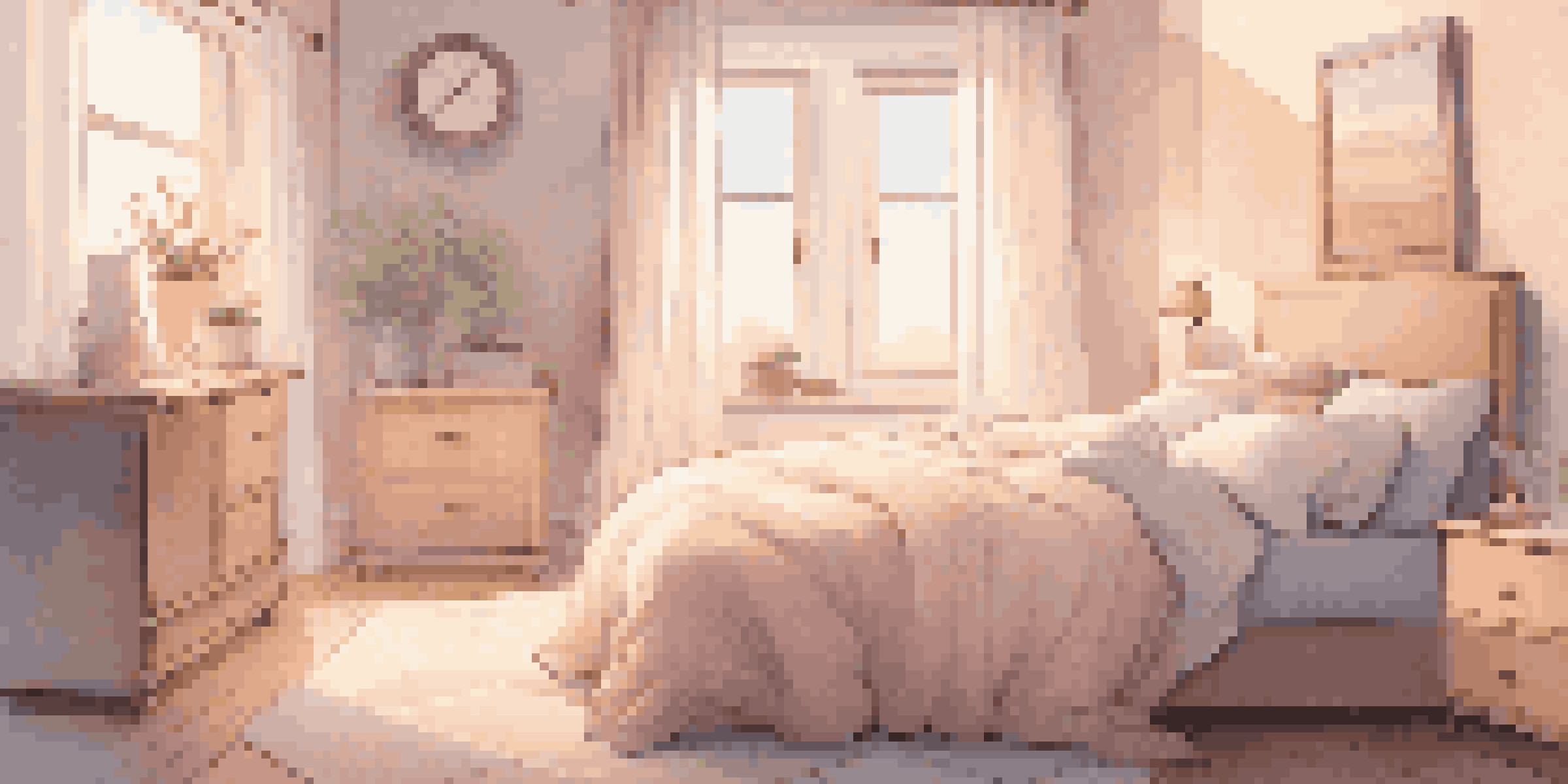 A peaceful bedroom with soft lighting and a cozy bed, promoting a calming atmosphere for sleep.