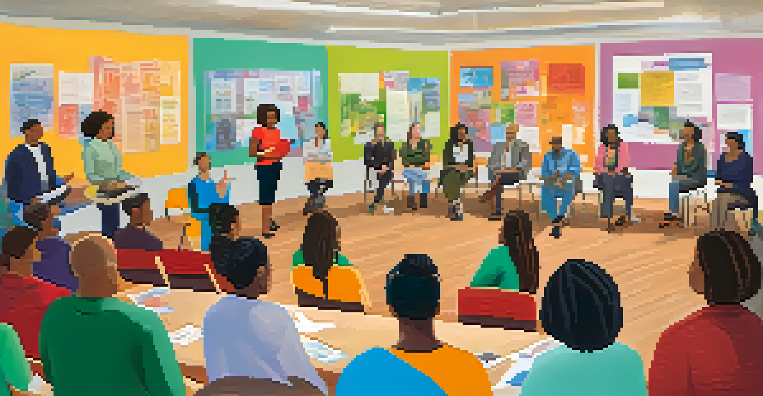A speaker in a bright workshop room engaging with a diverse audience about mental health education.