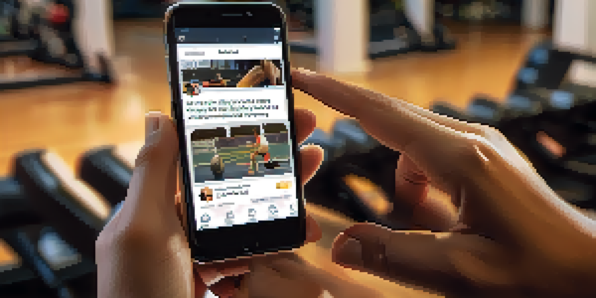 An athlete's hands typing on a smartphone in a gym environment, sharing their recovery journey on social media.