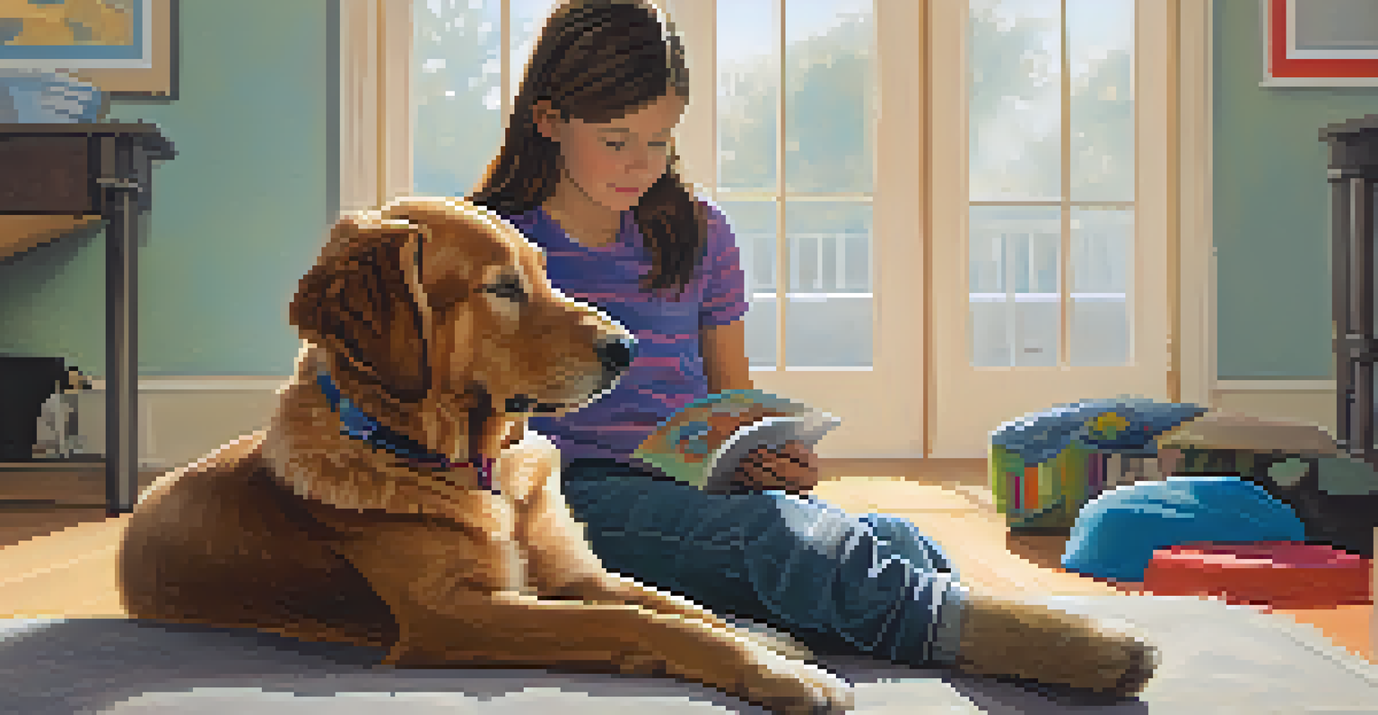 A therapy dog resting next to a child during a therapy session, symbolizing comfort and emotional support.