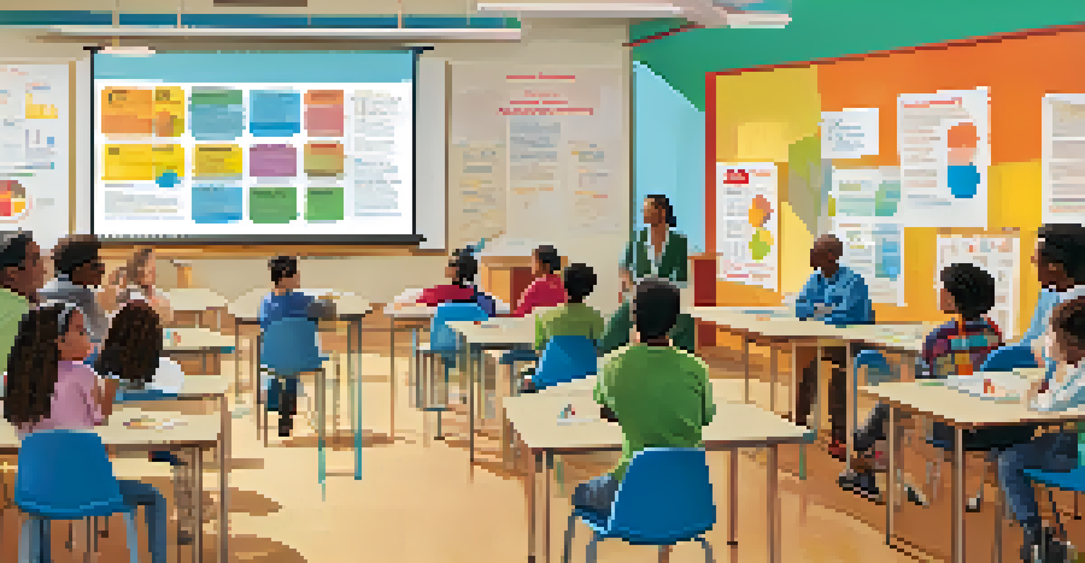A classroom filled with attentive individuals at an educational workshop about substance use awareness, surrounded by colorful materials and posters.