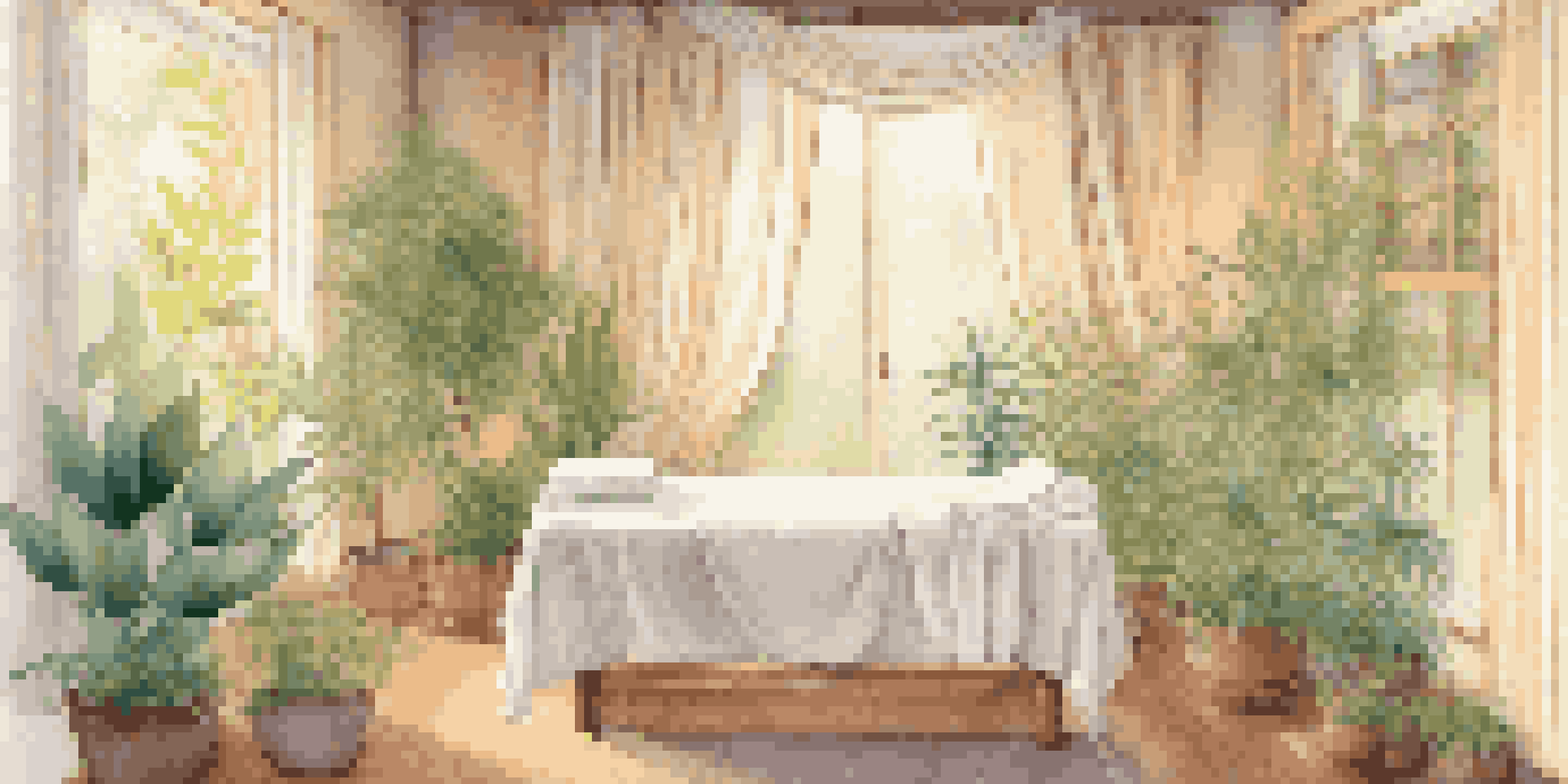 A peaceful healing room with soft light, a massage table, plants, and candles, creating a tranquil atmosphere.