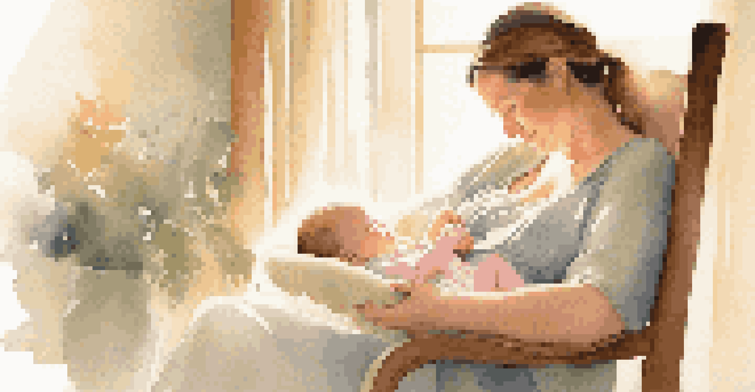 A mother breastfeeding her infant in a softly lit, nurturing room.