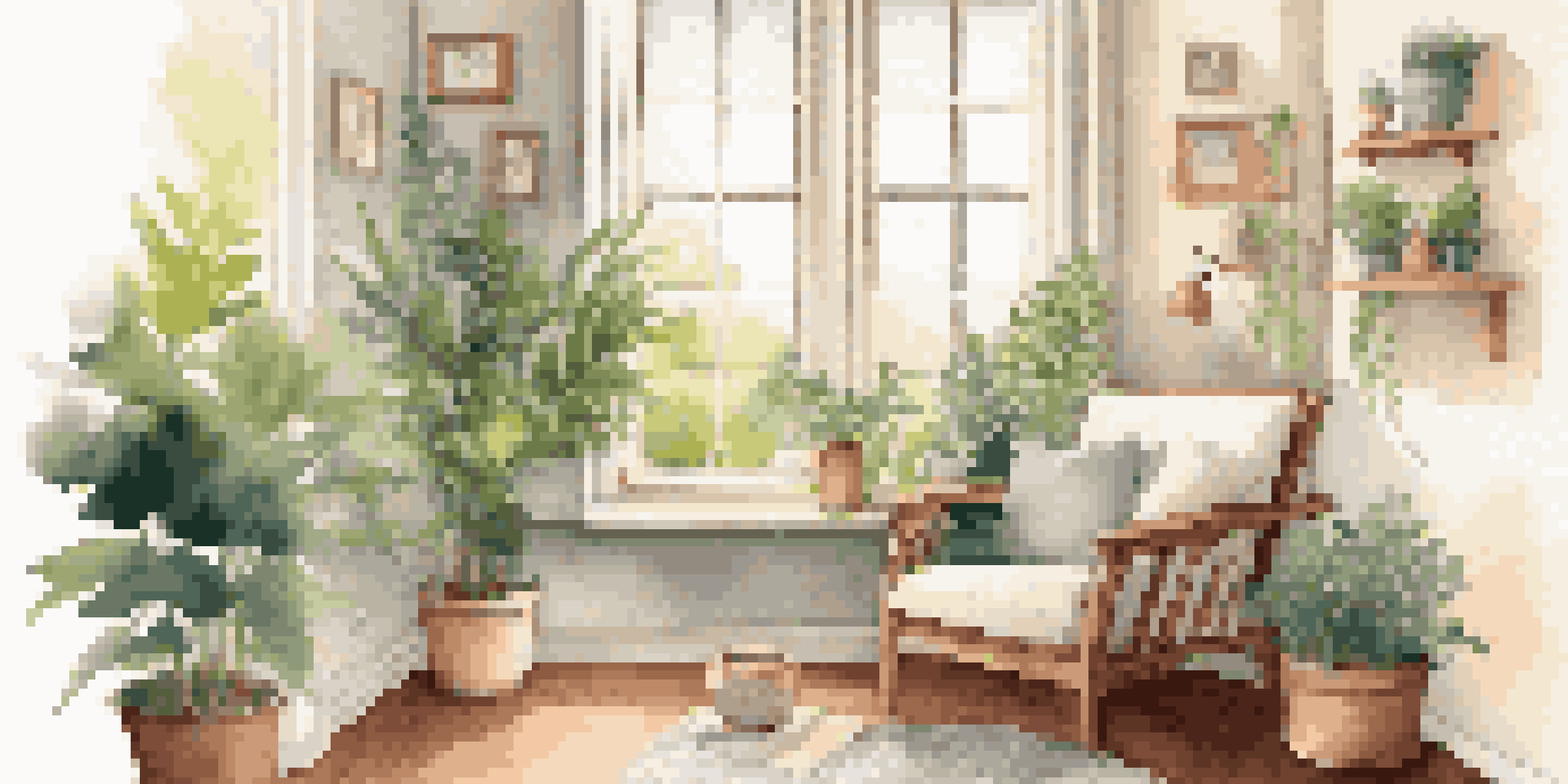A cozy mindfulness space with an armchair, cushions, plants, candles, and a cup of tea, illuminated by soft natural light.