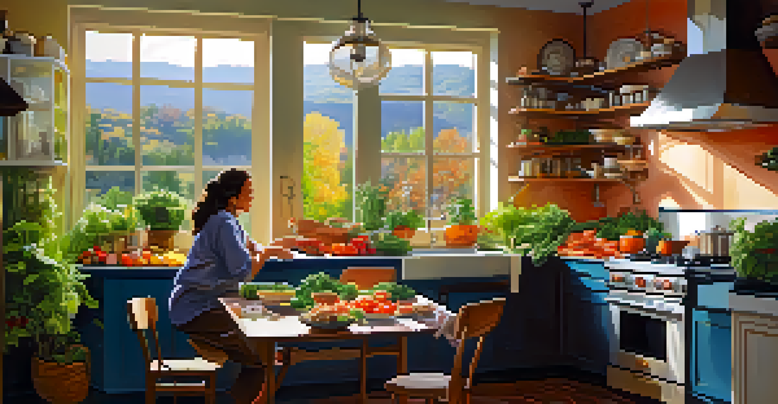A couple cooking a healthy meal together in a bright kitchen filled with fresh ingredients.
