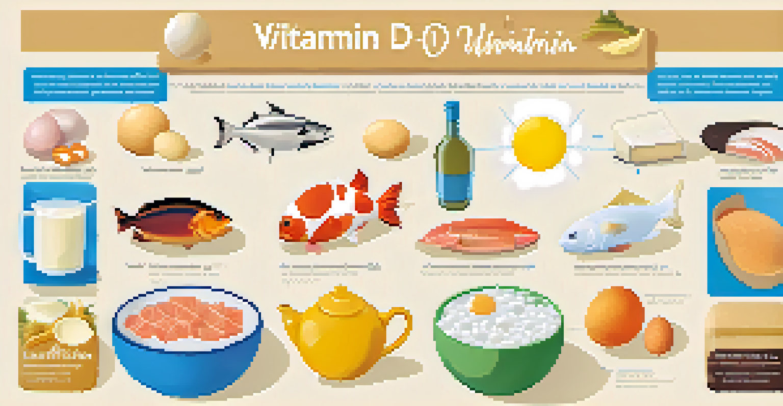An infographic showing various sources of Vitamin D, including sunlight and foods.