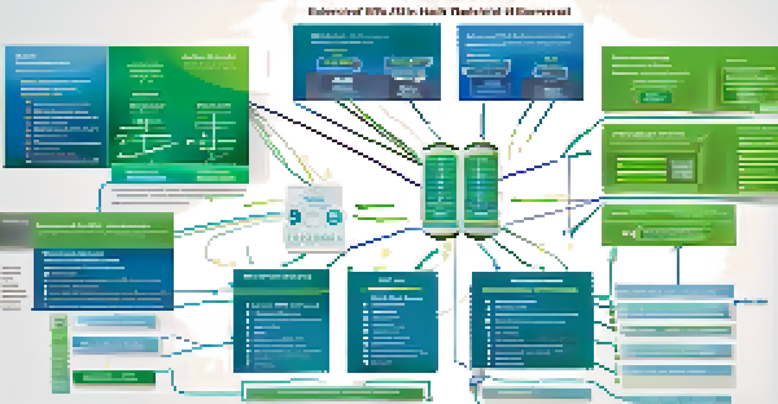 An infographic depicting Electronic Health Records with interconnected nodes representing different healthcare settings in blue and green tones.