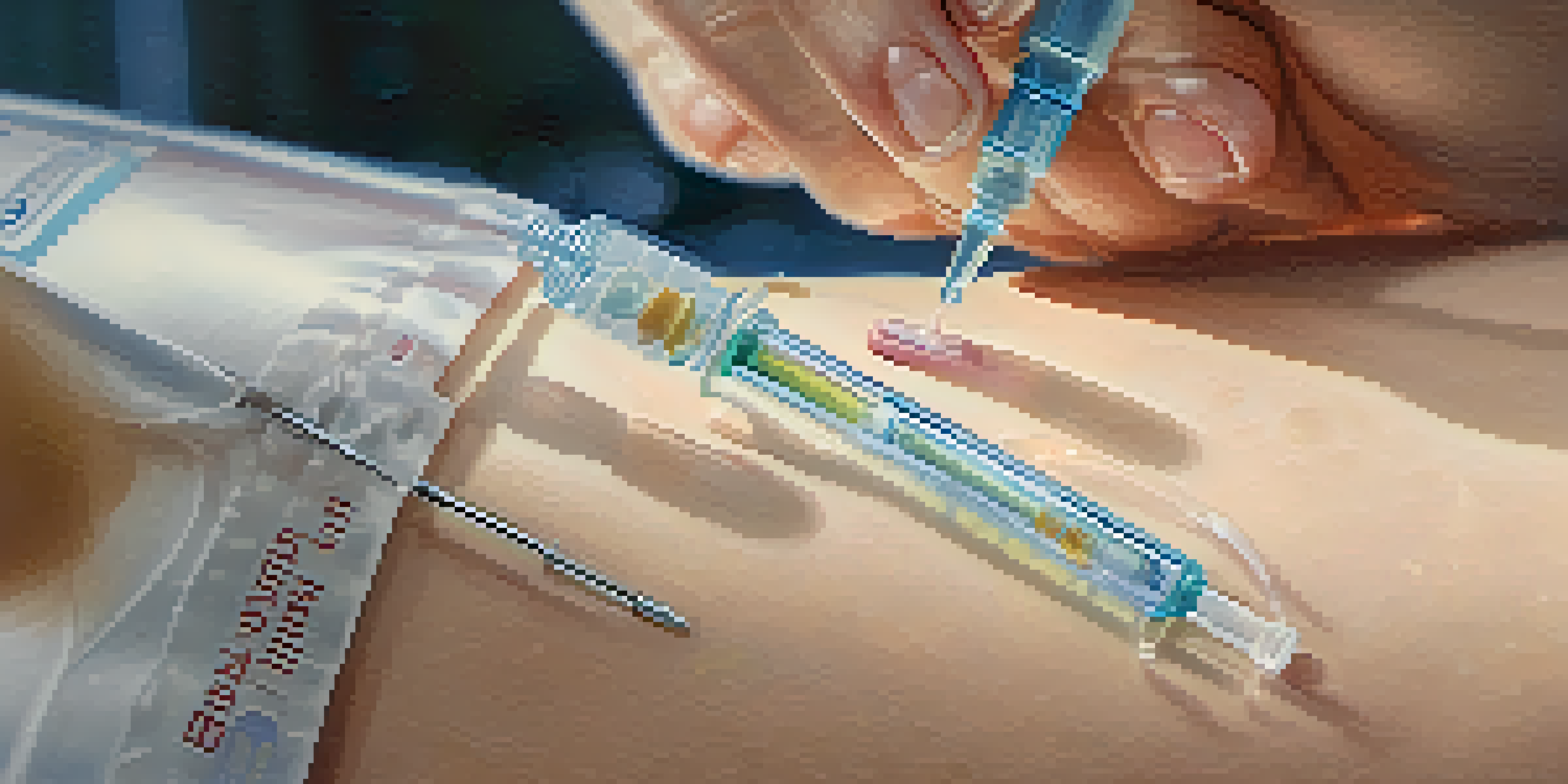 A close-up of a syringe injecting a vaccine into an arm, showcasing the vaccination process.