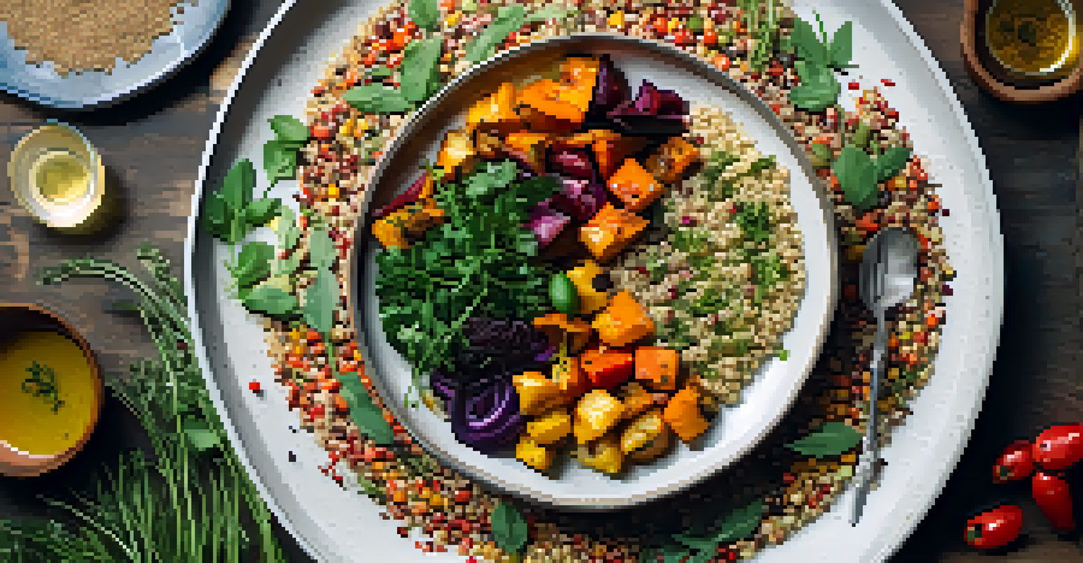 A colorful plant-based meal beautifully arranged on a plate, showcasing fresh ingredients.