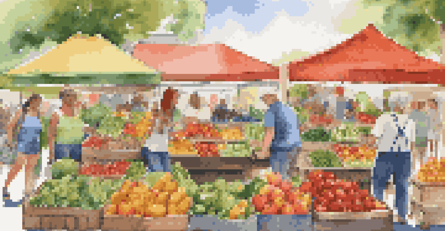 A family at a farmer's market selecting fresh produce, highlighting the link between healthy eating and financial wellness.