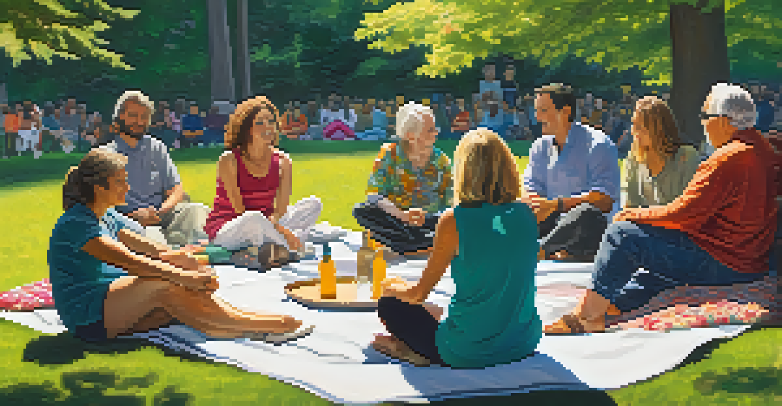 A diverse group of individuals participating in an outdoor support group meeting in a park.