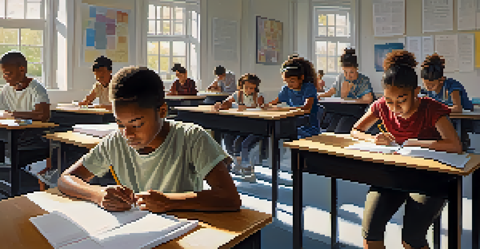 A testing room with students practicing mindfulness techniques, creating a calm and focused environment.