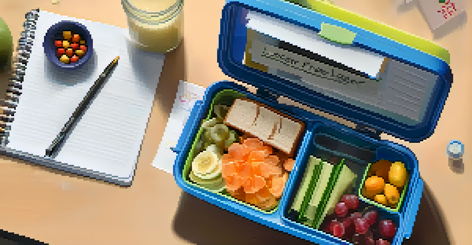 A colorful lunchbox filled with allergen-free foods on a desk next to a laptop, with a card that says 'Allergen-Free'.