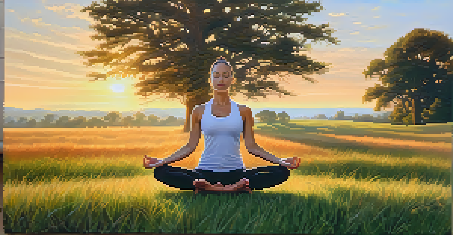 A person practicing yoga in a grassy field at sunrise, emphasizing the connection between magnesium and overall well-being.