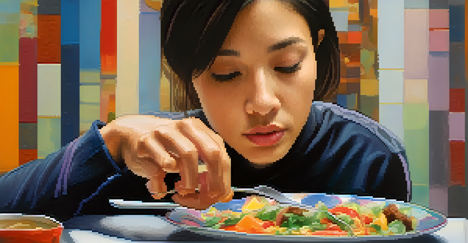 A person enjoying a vibrant plate of food, highlighting textures and colors in a calm setting.
