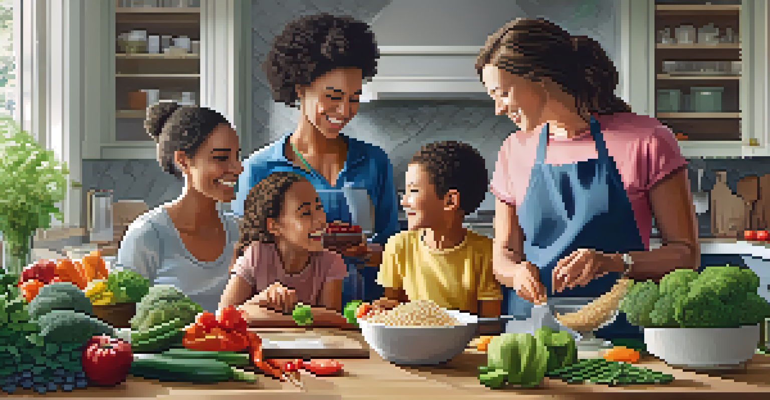 A family cooking a healthy meal in a bright kitchen filled with fresh ingredients, symbolizing the importance of healthy lifestyle choices.