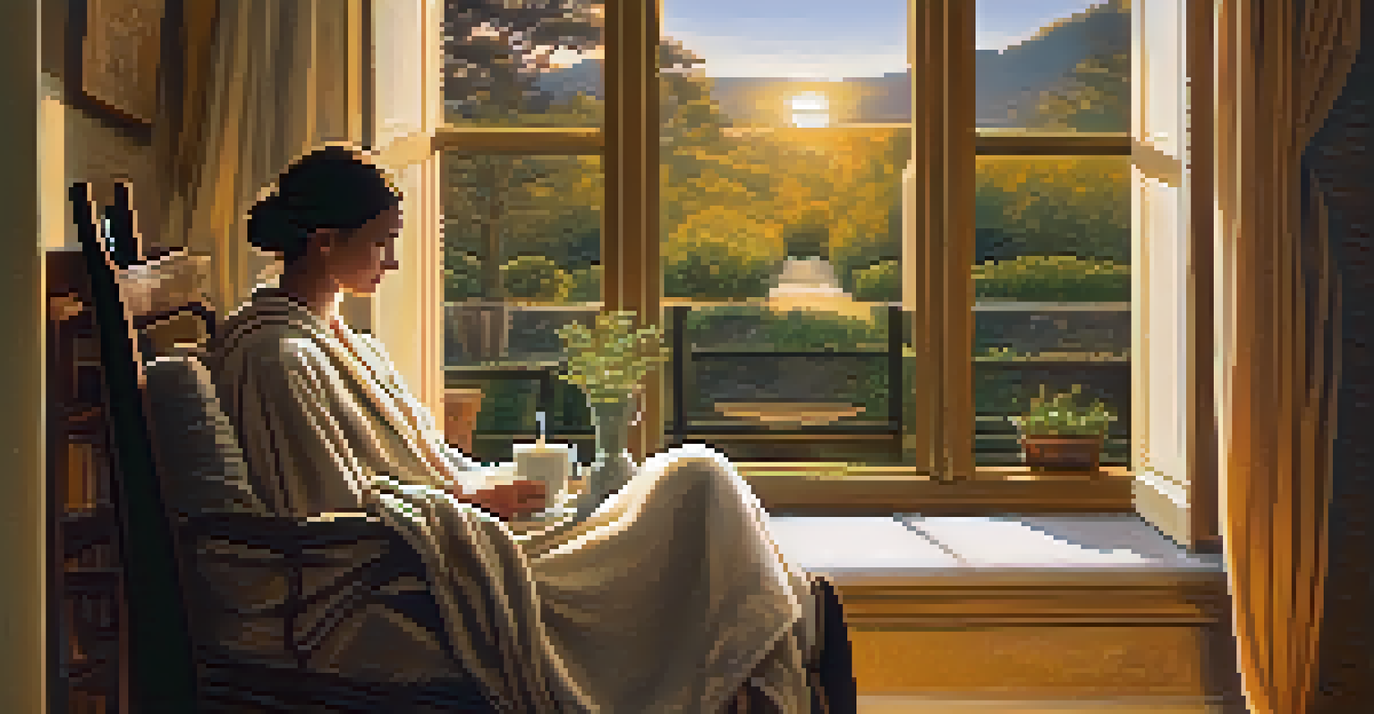 A person enjoying herbal tea by a window, creating a calming pre-sleep environment.