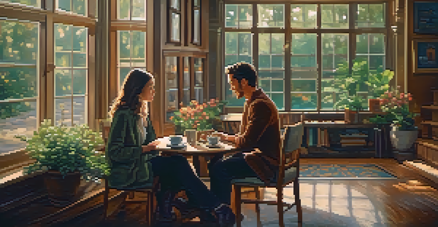A couple having a heartfelt conversation over tea in a cozy indoor setting.