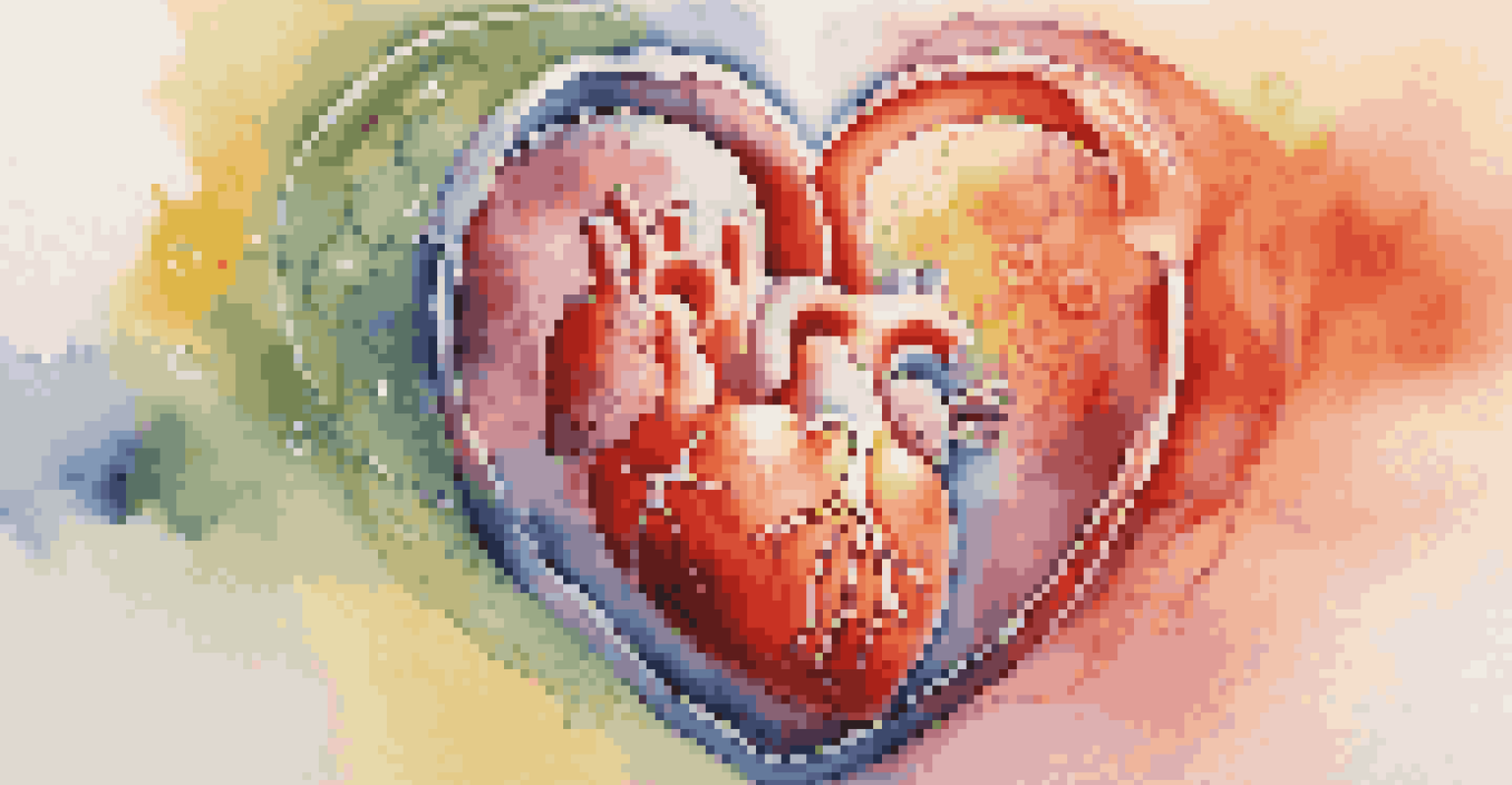 A strong and healthy heart surrounded by symbols representing the benefits of Coenzyme Q10, such as energy waves and antioxidants, on a soft background.