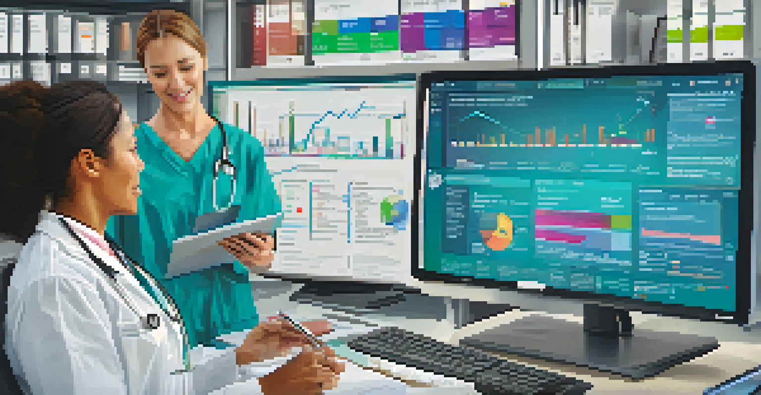 A close-up view of a computer screen showing a digital health record system with colorful graphs and charts.