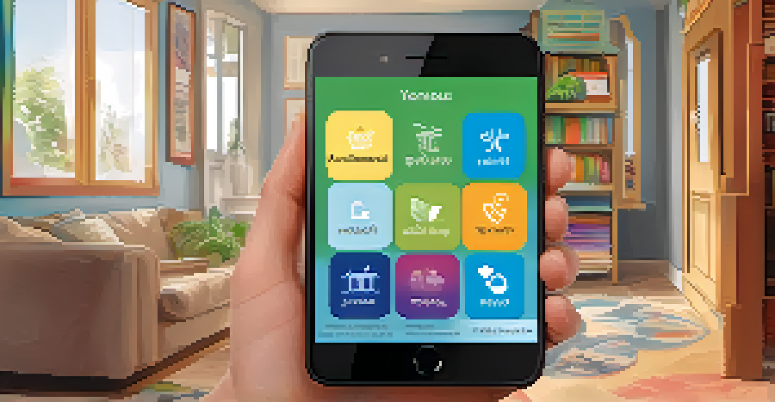 A smartphone showing a multilingual health app interface in a cozy home setting, demonstrating technology's role in health literacy.