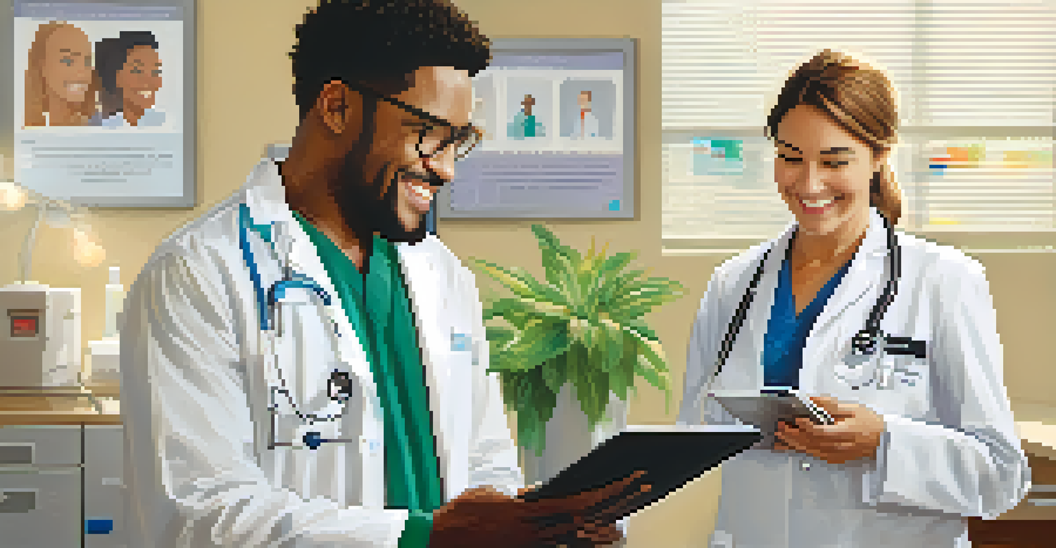 A healthcare provider and a patient discussing health information in a well-lit examination room.