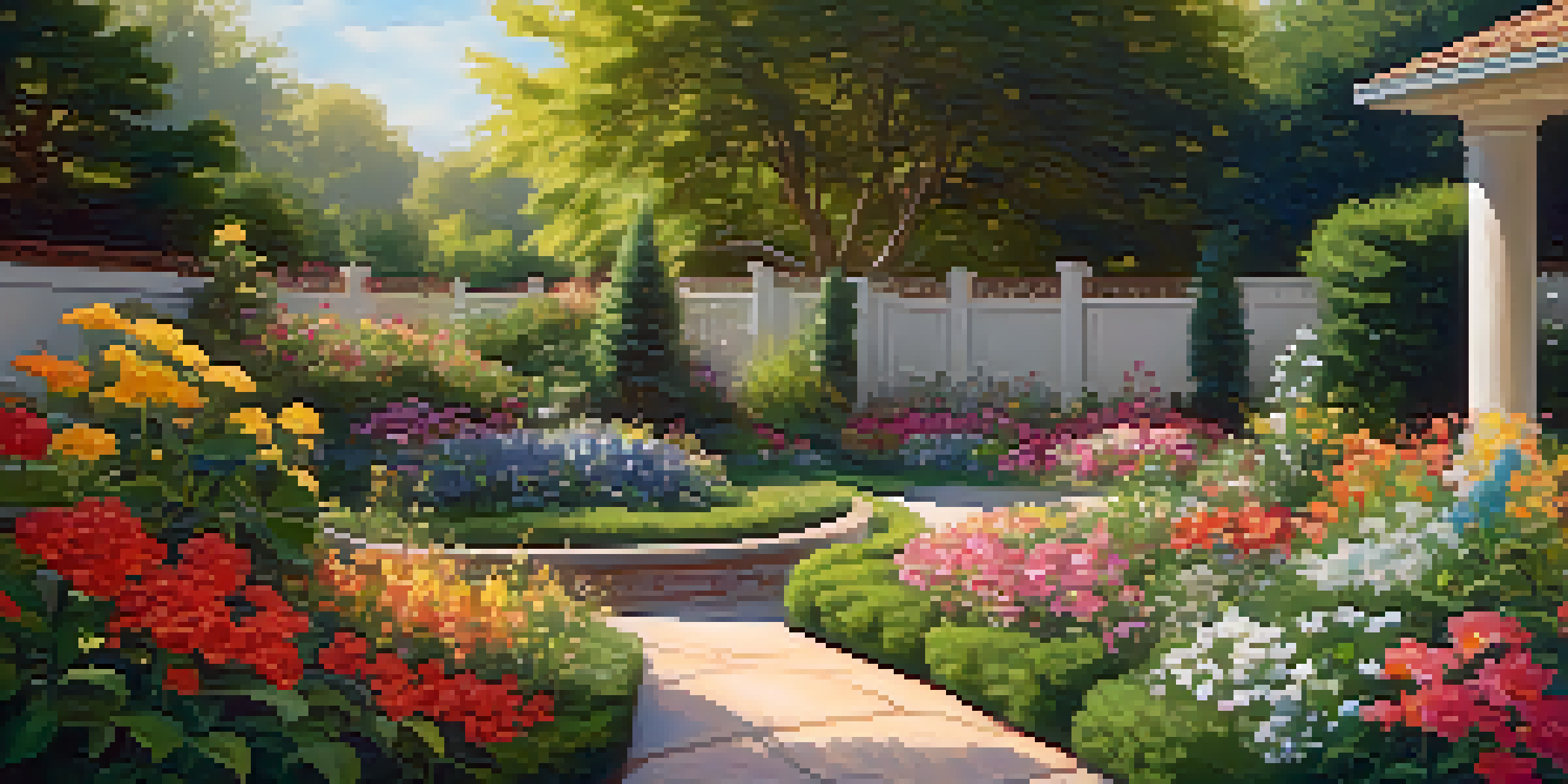 A peaceful garden filled with various colorful flowers symbolizing family members, illuminated by soft sunlight.