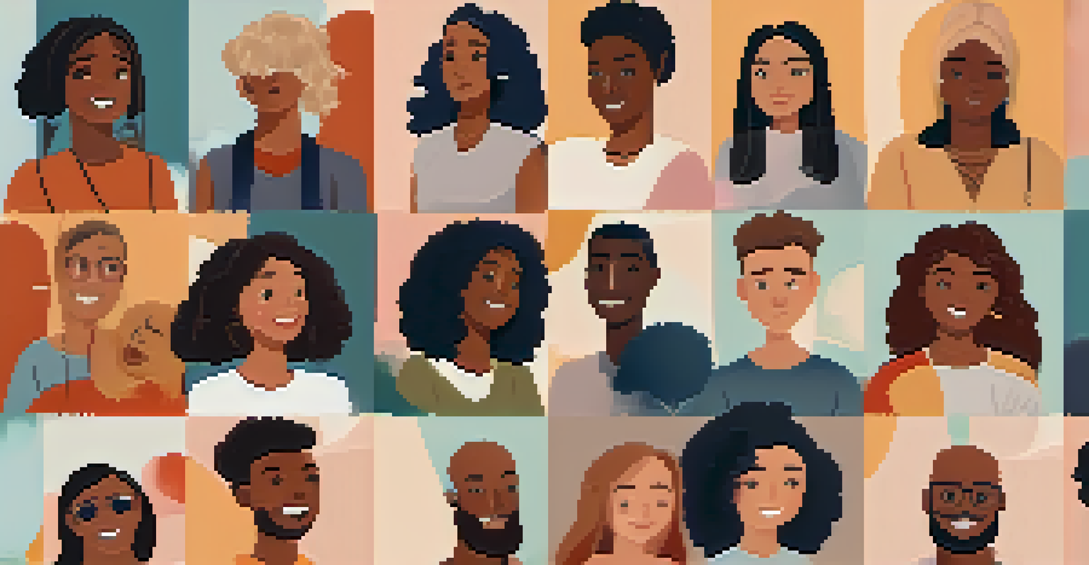 A diverse group of individuals on a video call for a virtual support group, showing empathy and understanding, with a warm and inviting background.