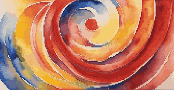A vibrant abstract image illustrating color therapy with swirls of red, yellow, and blue.