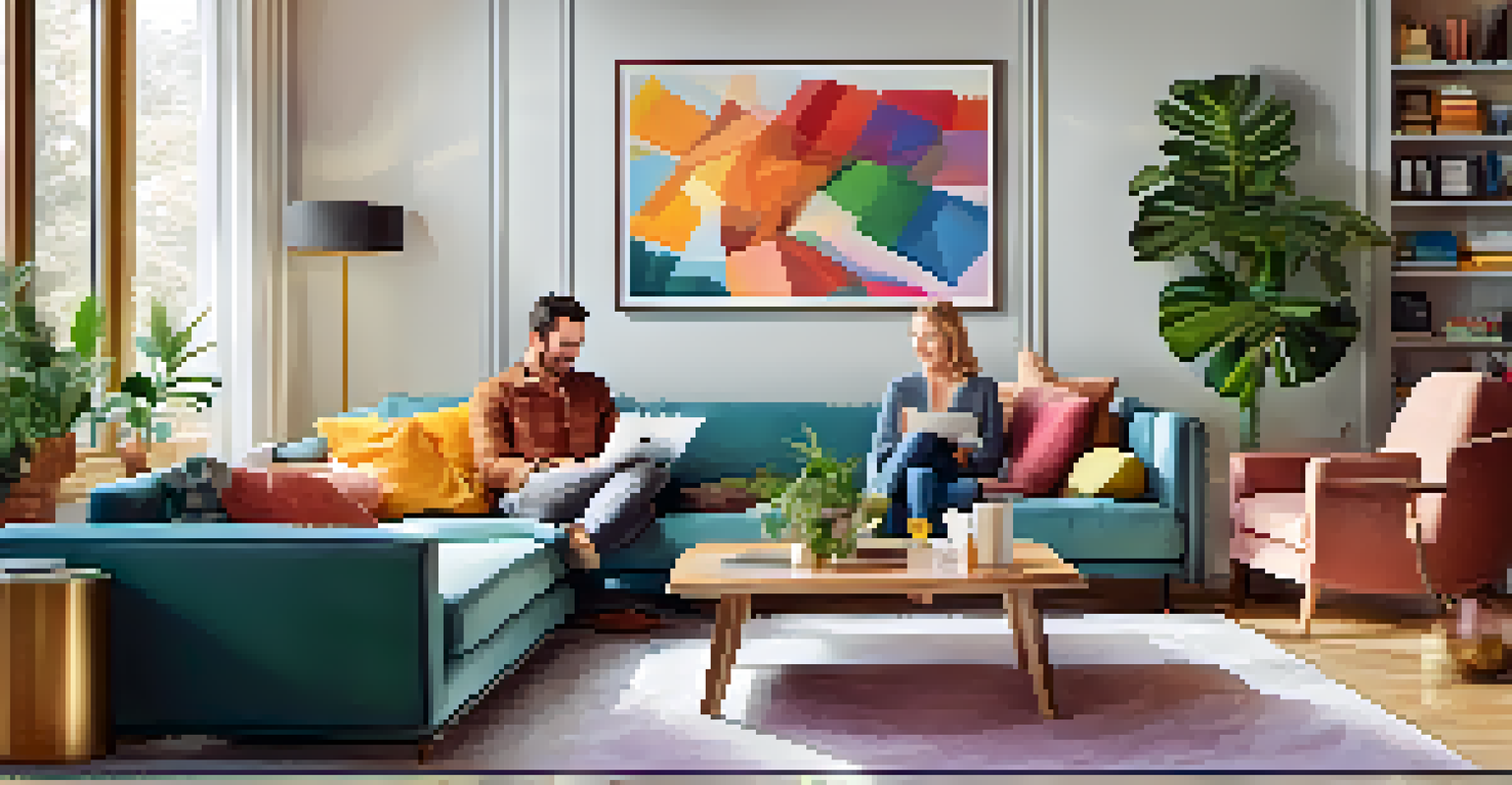 A family in their thirties discussing financial goals in a bright modern living room.