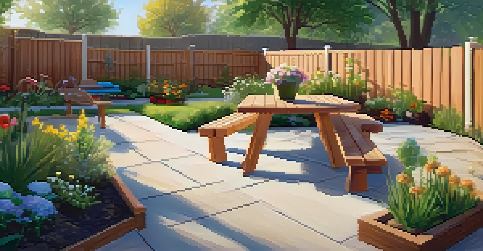 Children tending to a small garden in a cozy outdoor play area with a reading nook and colorful plants.