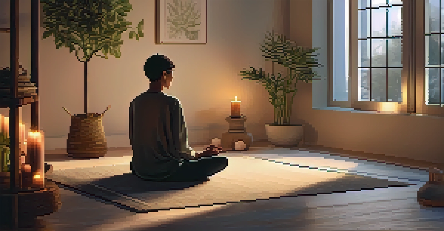 An individual sitting in a calming room, practicing mindfulness through deep breathing exercises.