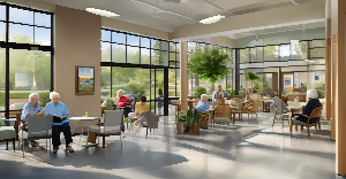 A welcoming community health center for seniors with accessible pathways and engaging activities.