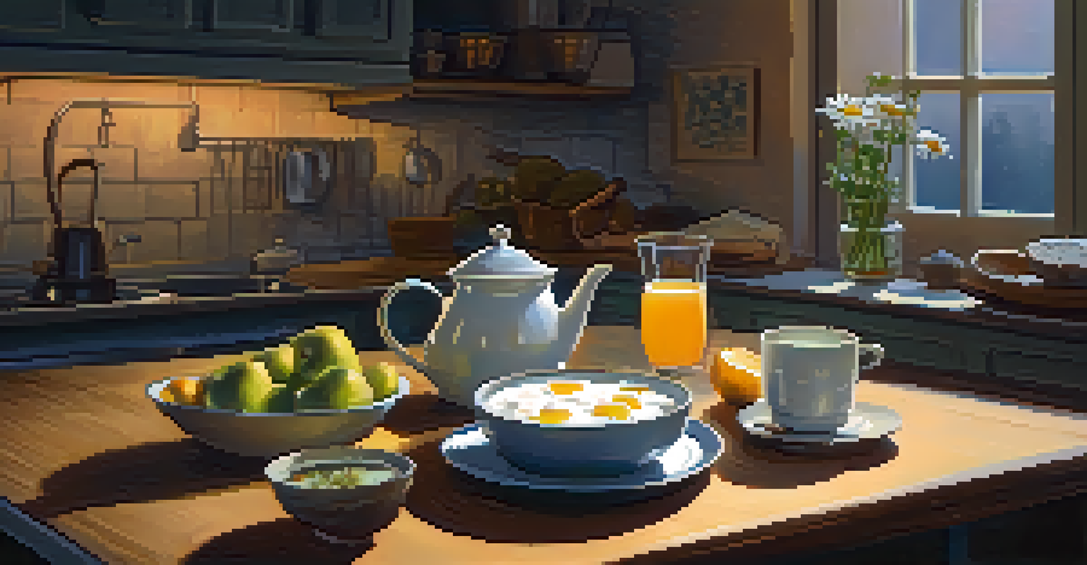 A warm kitchen scene featuring a light meal of yogurt and fruit, ideal for a relaxing evening routine.