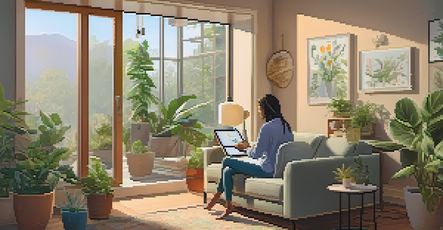 A young woman participating in a telehealth consultation on her laptop in a cozy home environment.