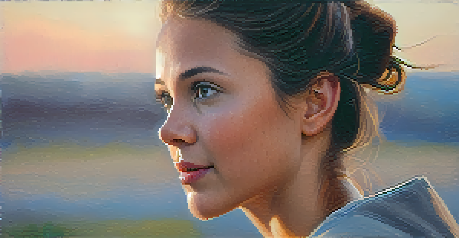 A close-up of a person showing active listening, with a focused expression against a warm sunset background.
