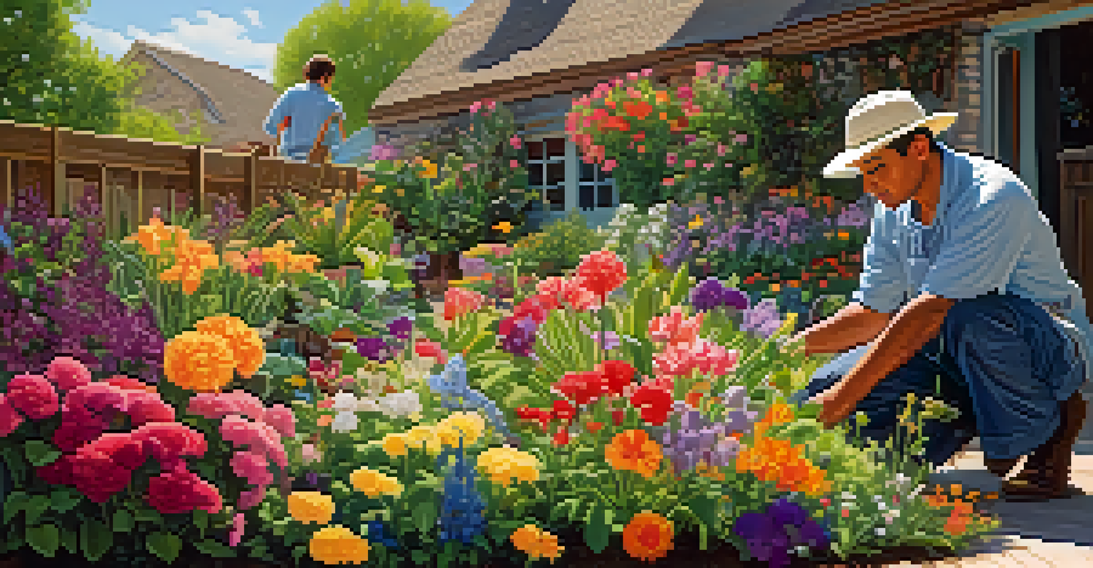 A gardener tending to a vibrant garden, symbolizing growth mindset and resilience through nurturing.