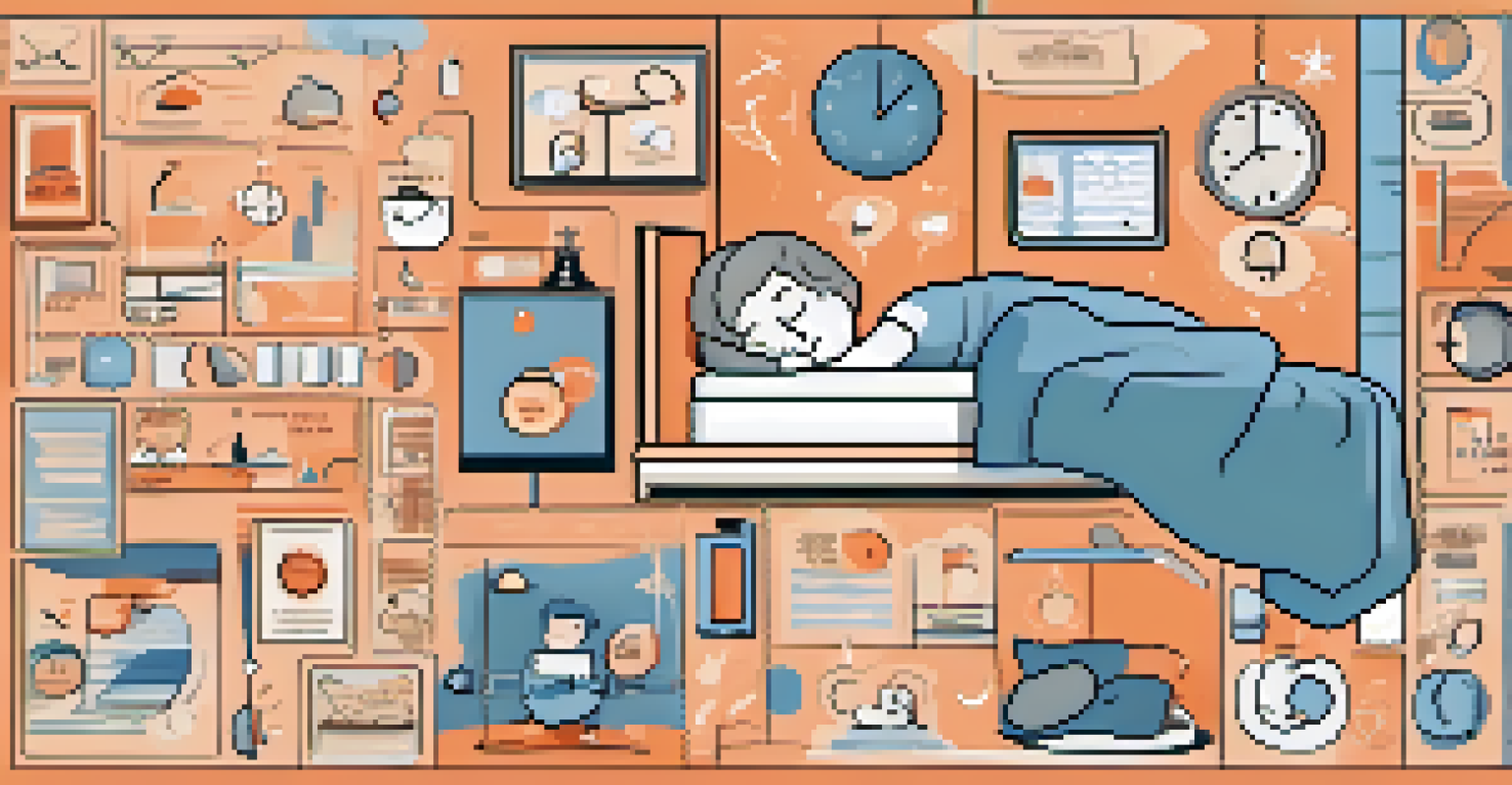 An infographic illustrating common signs of sleep disorders with icons and a central image of a sleeping person.