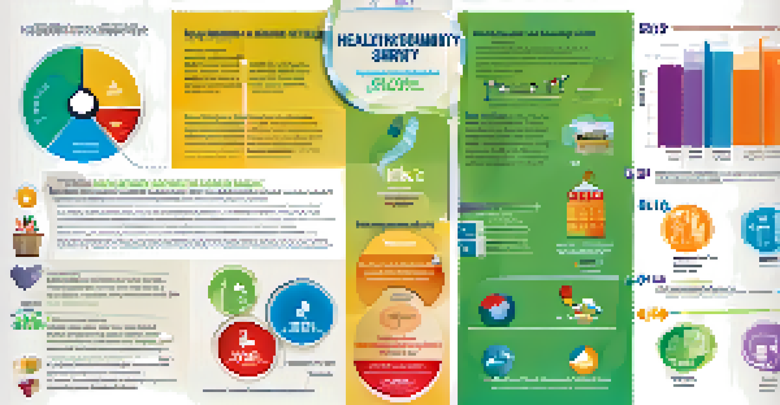 An infographic summarizing key results from a community health survey with colorful graphs and icons.