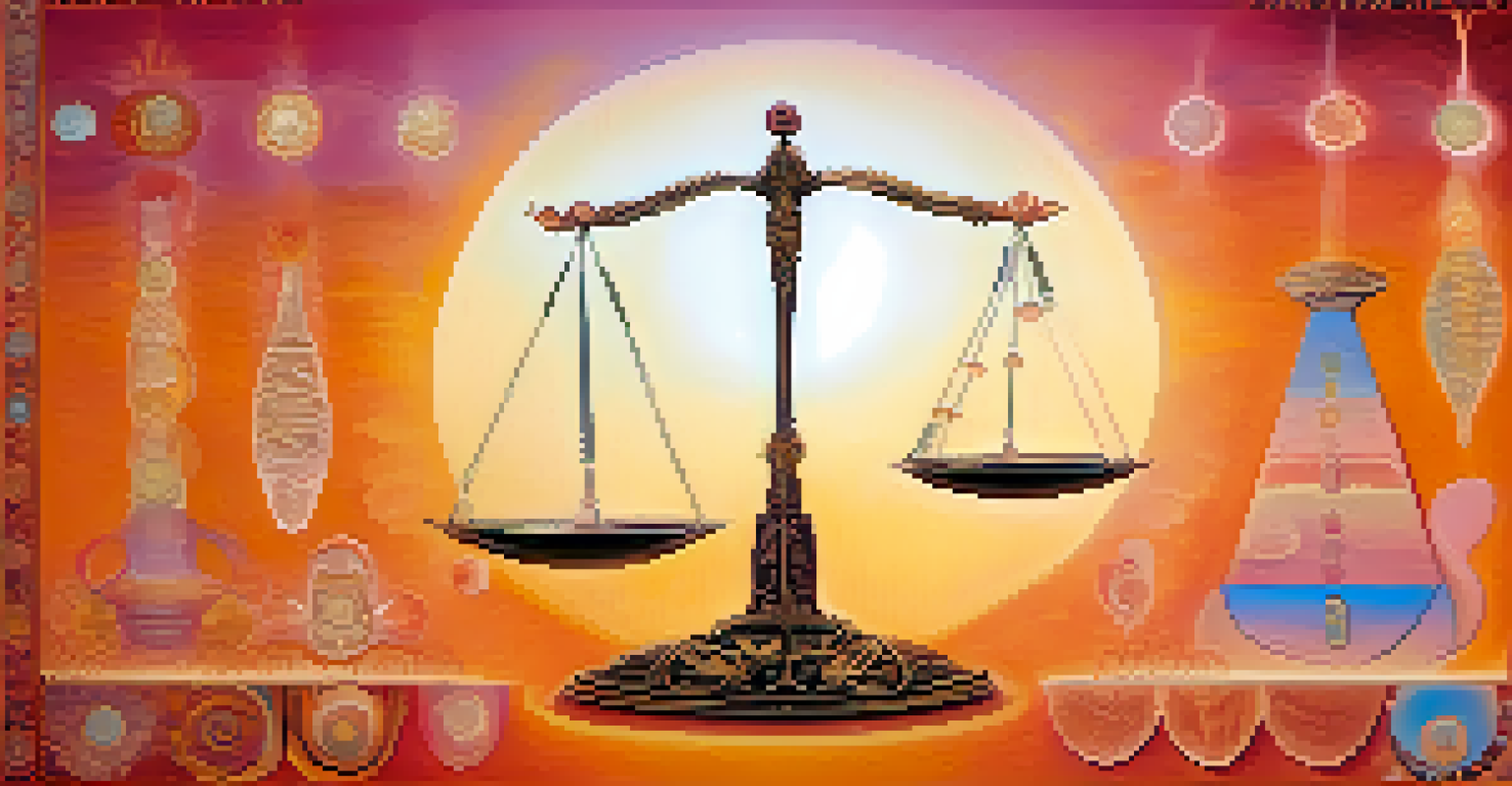 An artistic scale balancing hormone symbols with a warm gradient background.