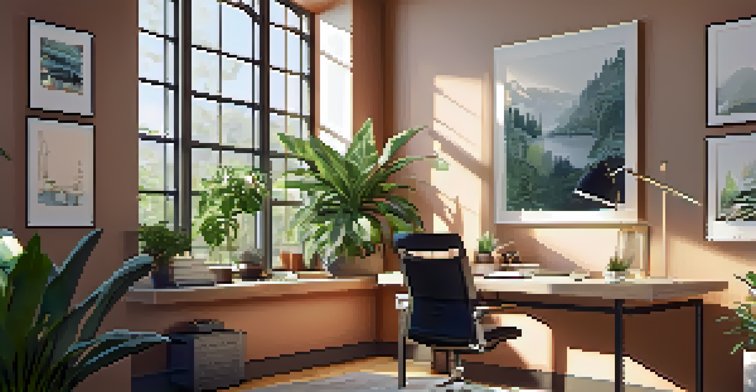 A cozy home office with a laptop open on a desk by a window, decorated with plants, promoting a comfortable work environment.