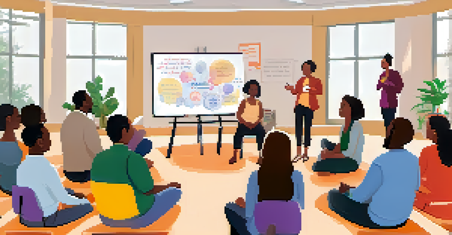 A group therapy session with diverse participants sitting in a circle, engaging in supportive dialogue led by a facilitator.
