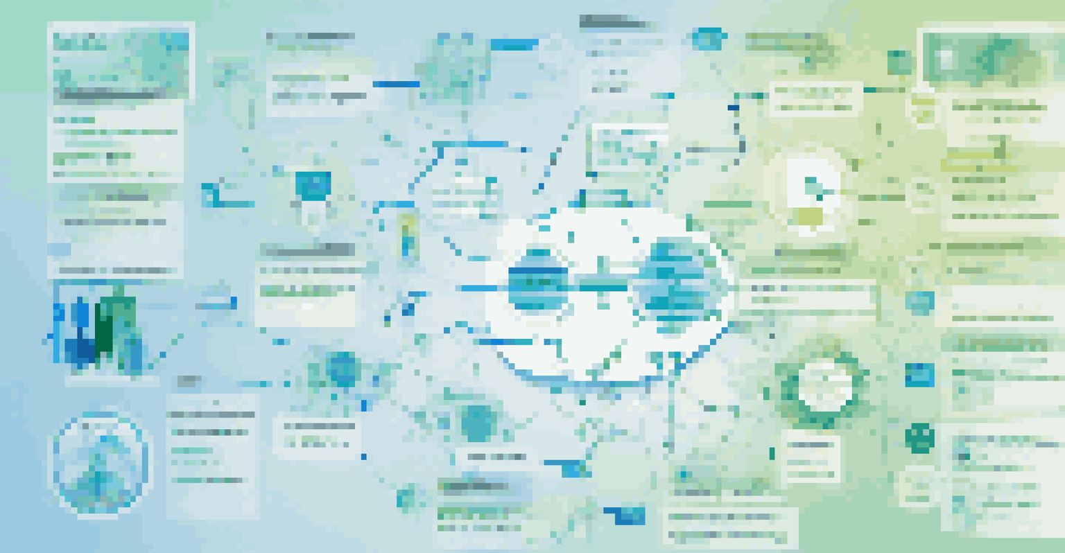 An infographic illustrating the communication flow in a digital health record system with interconnected nodes.