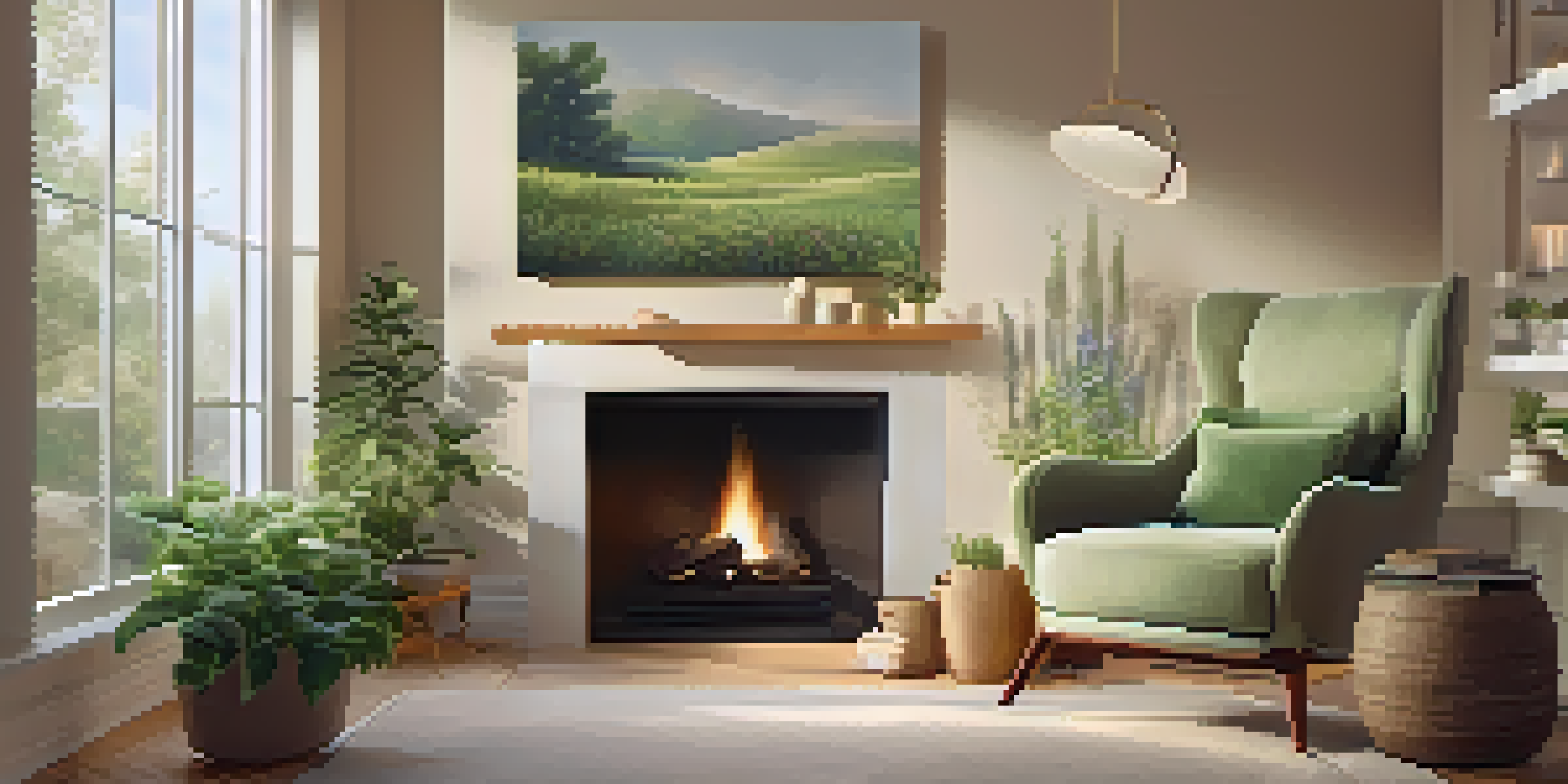 A calming home setting with a diffuser and clary sage oil, plants, and warm lighting.